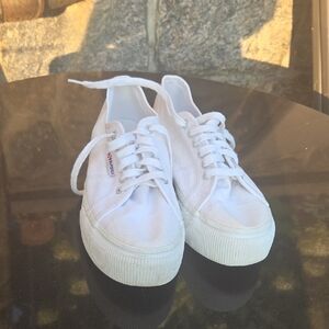 Superga White Canvas Lace-Up Sneakers